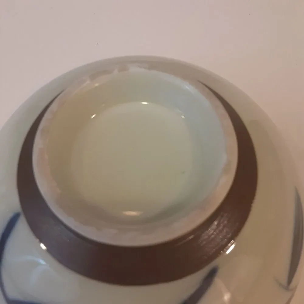 Asian Stoneware Bowl Handpainted Leaf Pattern Serverware
